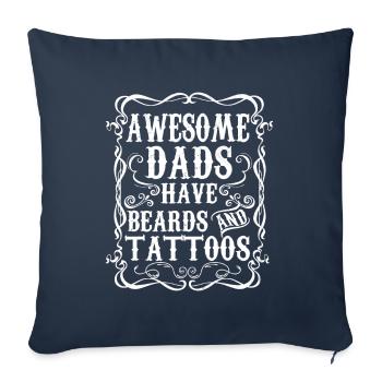 Cadeau Papa Tatoués et Barbus Humour Tatoueurs - Housse de coussin décorative 45 x 45 cm - bleu marine - Devant