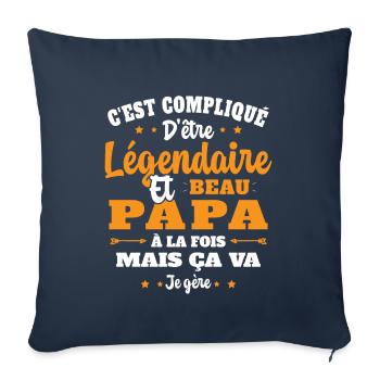 Légendaire et Beau Papa Cadeau Papa de l'année - Housse de coussin décorative 45 x 45 cm - bleu marine - Devant