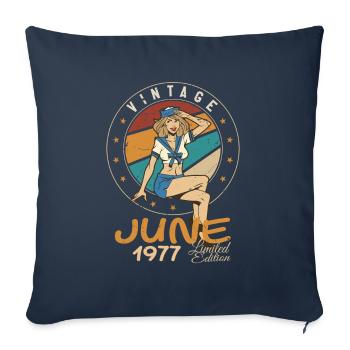 Millésime 1977 - Né en Juin 1977 - Housse de coussin décorative 45 x 45 cm - bleu marine - Devant