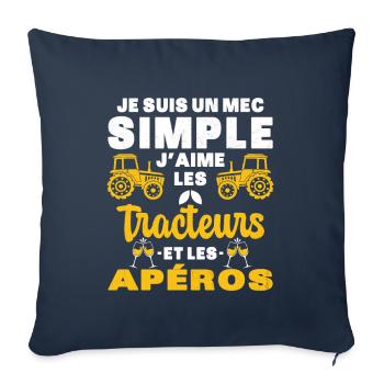 Mec Simple Tracteur Apéro Farmer Fermier Bière - Housse de coussin décorative 45 x 45 cm - bleu marine - Devant