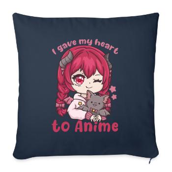 J’ai donné mon cœur à l’anime I manga kawaii otaku - Housse de coussin décorative 45 x 45 cm - bleu marine - Devant
