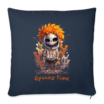 Temps effrayant Halloween Fantôme Temps Fantôme Fantôme squelette - Housse de coussin décorative 45 x 45 cm - bleu marine - Devant