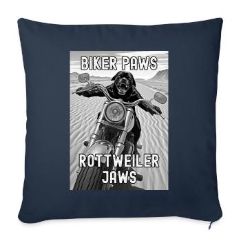 Chien Rottweiler à moto dans le désert - Housse de coussin décorative 45 x 45 cm - bleu marine - Devant