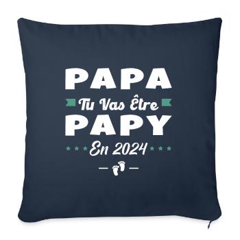 Futur Grand Père Papa Tu Vas Être Papy 2024 - Housse de coussin décorative 45 x 45 cm - bleu marine - Devant