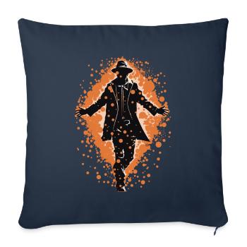 Silhouette d’homme marchant, fond orange - Housse de coussin décorative 45 x 45 cm - bleu marine - Devant