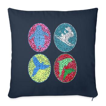 Pingouin, Lapin, Perroquet, Dauphin, Figure d’ombre - Housse de coussin décorative 45 x 45 cm - bleu marine - Devant