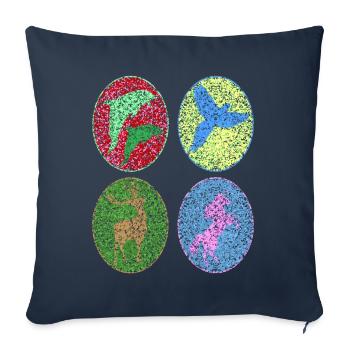 Dauphin, Perroquet, Licorne, Cerf, Figure d’ombre - Housse de coussin décorative 45 x 45 cm - bleu marine - Devant
