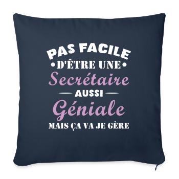 Secrétaire géniale cadeau drôle secrétaire - Housse de coussin décorative 45 x 45 cm - bleu marine - Devant