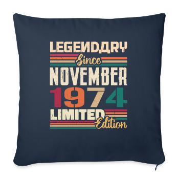 Légendaire depuis novembre 1974 - Cadeau 1974 - Housse de coussin décorative 45 x 45 cm - bleu marine - Devant