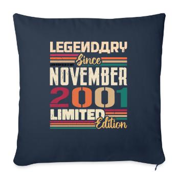 Légendaire depuis novembre 2001 - Cadeau 2001 - Housse de coussin décorative 45 x 45 cm - bleu marine - Devant