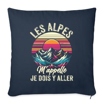 Humour Alpinisme Alpes Cadeau Montagne Ski France - Housse de coussin décorative 45 x 45 cm - bleu marine - Devant