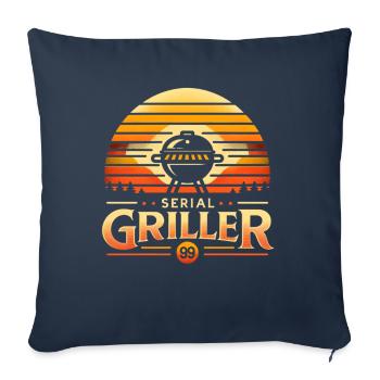 Griller en série cadeau père maître du barbecue - Housse de coussin décorative 45 x 45 cm - bleu marine - Devant