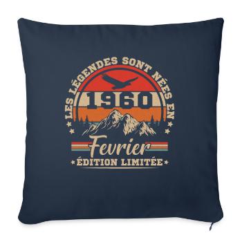 Cadeau D'anniversaire Nées En Février 1960 - Housse de coussin décorative 45 x 45 cm - bleu marine - Devant