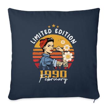 34 ans - Né en février 1990 - Housse de coussin décorative 45 x 45 cm - bleu marine - Devant