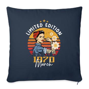 Femmes nées en Mars 1970 Anniversaire 1970 - Housse de coussin décorative 45 x 45 cm - bleu marine - Devant