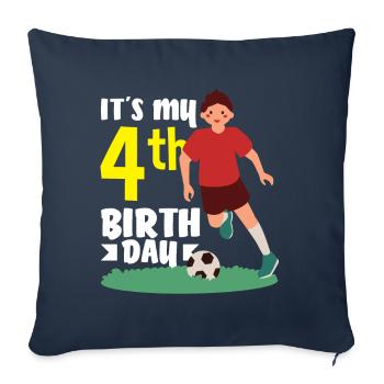 4e anniversaire 4 ans de football joueur de football - Housse de coussin décorative 45 x 45 cm - bleu marine - Devant