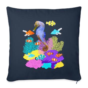 Hippocampe, Poisson rouge, Poisson-clown, Récif corallien - Housse de coussin décorative 45 x 45 cm - bleu marine - Devant