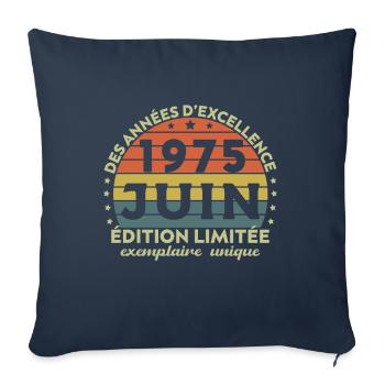 Anniversaire Millésime Fabriqué en Juin 1975 - Housse de coussin décorative 45 x 45 cm - bleu marine - Devant