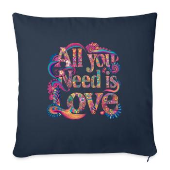 All You Need Is Love Hippie Flower Retro 60s 70s - Housse de coussin décorative 45 x 45 cm - bleu marine - Devant