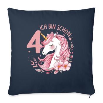 4ème anniversaire fille 4 ans cheval chevaux licorne - Housse de coussin décorative 45 x 45 cm - bleu marine - Devant
