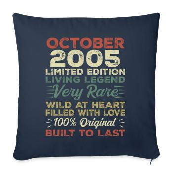 2005 Octobre 2005 Anniversaire Octobre 2005 Original - Housse de coussin décorative 45 x 45 cm - bleu marine - Devant