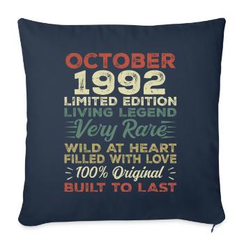 1992 Octobre 1992 Anniversaire Octobre 1992 Original - Housse de coussin décorative 45 x 45 cm - bleu marine - Devant