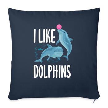 J’aime les dauphins pour les amoureux des dauphins - Housse de coussin décorative 45 x 45 cm - bleu marine - Devant