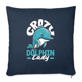 Crazy Dolphin Lady - Pour les amoureux des dauphins - Housse de coussin décorative 45 x 45 cm - bleu marine - Devant