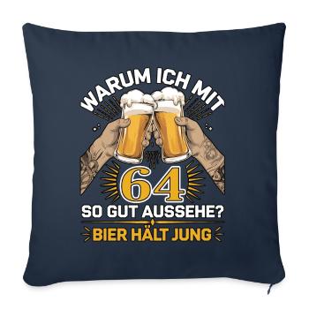Pourquoi est-ce que j’ai l’air si bien à 64 ans ? La bière vous garde jeune - Housse de coussin décorative 45 x 45 cm - bleu marine - Devant