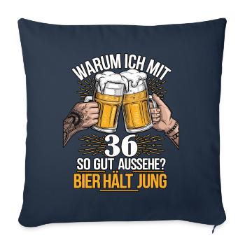 Pourquoi est-ce que j’ai l’air si bien à 36 ans ? La bière vous garde jeune - Housse de coussin décorative 45 x 45 cm - bleu marine - Devant