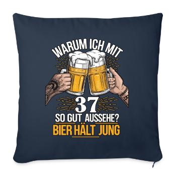 Pourquoi est-ce que j’ai l’air si bien à 37 ans ? La bière vous garde jeune - Housse de coussin décorative 45 x 45 cm - bleu marine - Devant