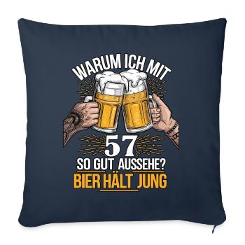 Pourquoi est-ce que j’ai l’air si bien à 57 ans ? La bière vous garde jeune - Housse de coussin décorative 45 x 45 cm - bleu marine - Devant