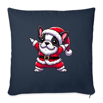 Noël Frenchie Père Noël Drôle Français - Housse de coussin décorative 45 x 45 cm - bleu marine - Devant