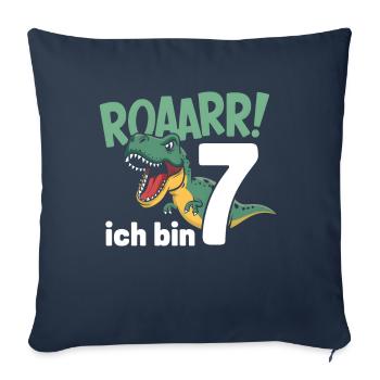 7ème anniversaire 7 ans Dino Dinosaur Fan - Housse de coussin décorative 45 x 45 cm - bleu marine - Devant