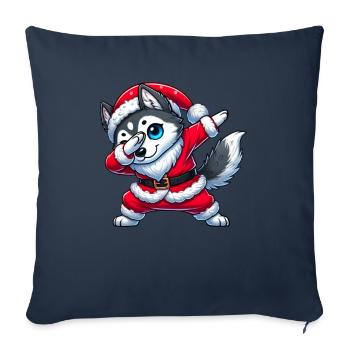 Noël Husky Père Noël Drôle Husky Lover - Housse de coussin décorative 45 x 45 cm - bleu marine - Devant
