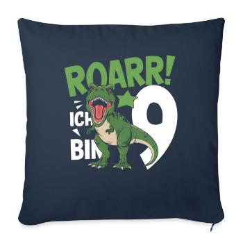 9e anniversaire 9 ans Dino Dinosaur Fan - Housse de coussin décorative 45 x 45 cm - bleu marine - Devant