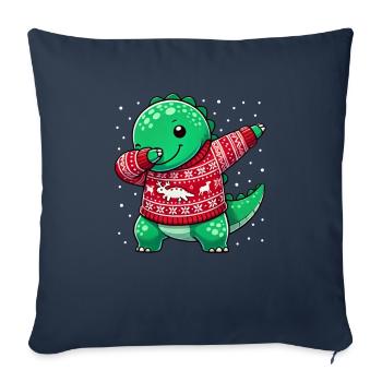 Noël Dino Dinosaure Moche Noël - Housse de coussin décorative 45 x 45 cm - bleu marine - Devant