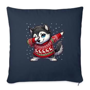 Noël Husky Noël laid - Housse de coussin décorative 45 x 45 cm - bleu marine - Devant