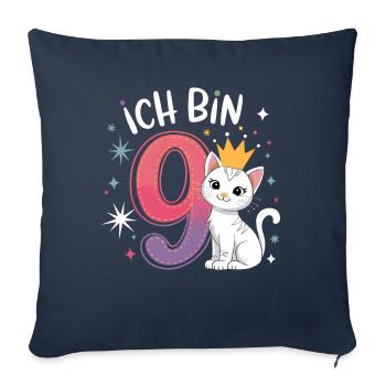 9ème anniversaire Chat Chaton Anniversaire des enfants - Housse de coussin décorative 45 x 45 cm - bleu marine - Devant