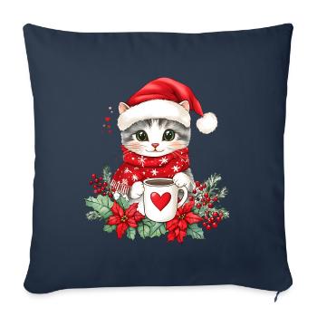 Cat Coffee Christmas Decoration Women Men Children - Sofa pillowcase 17,3'' x 17,3'' (45 x 45 cm) - navy - Front