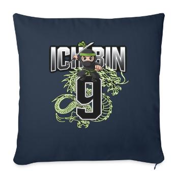 T-shirt d’anniversaire ninja J’ai 9 ans - Housse de coussin décorative 45 x 45 cm - bleu marine - Devant