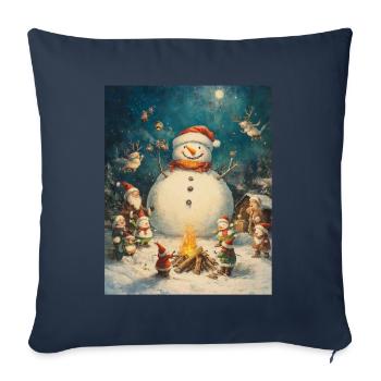 Bonhomme de neige feu de camp Noël Femmes Hommes - Housse de coussin décorative 45 x 45 cm - bleu marine - Devant