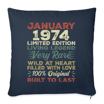 Anniversaire de Janvier 1974 - Janvier 1974, Janvier 1974 - Housse de coussin décorative 45 x 45 cm - bleu marine - Devant
