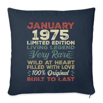 Anniversaire de Janvier 1975 - Janvier 1975, Janvier 1975 - Housse de coussin décorative 45 x 45 cm - bleu marine - Devant