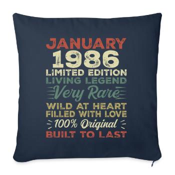 Anniversaire de Janvier 1986 - Janvier 1986, Janvier 1986 - Housse de coussin décorative 45 x 45 cm - bleu marine - Devant