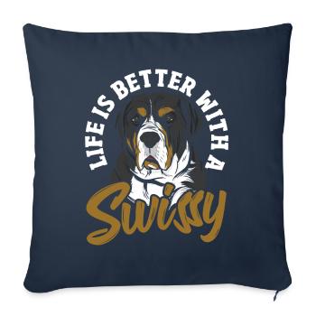 Das Leben ist besser mit einem Swissy - Sofakissenbezug 45 x 45 cm - Navy - Vorne