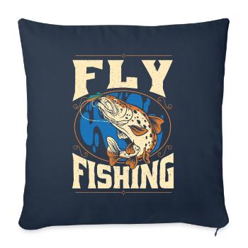 Montage de mouche Pêche à la mouche Truite sèche - Housse de coussin décorative 45 x 45 cm - bleu marine - Devant