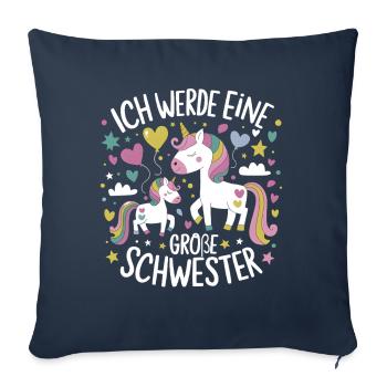 Ich werde eine große Schwester Einhorn - Sofakissenbezug 45 x 45 cm - Navy - Vorne