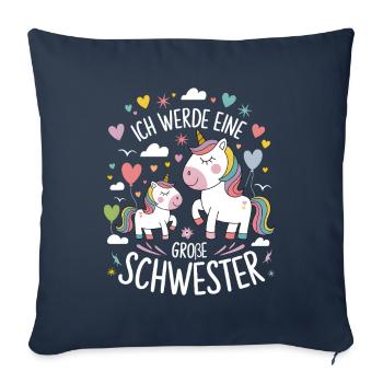 Ich werde eine große Schwester Einhorn - Sofakissenbezug 45 x 45 cm - Navy - Vorne