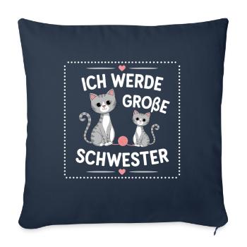 Je vais être une grande sœur chat chats - Housse de coussin décorative 45 x 45 cm - bleu marine - Devant